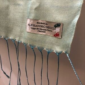 Cashmere and Silk Alessandro Meucci Mint Green Scarf with Teal Fringe